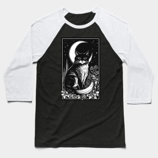 Black Cat Moon Tarot Witchy Baseball T-Shirt